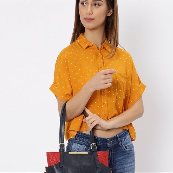 3/$25 Forever 21 yellow polka dot top - Picture 1 of 2